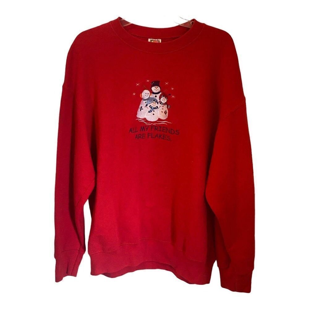 VTG 90s Embroidered Snowman Christmas Sweatshirt XL All My Friends Are Flakes